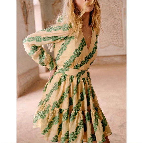 NWT Sezane Editions Mini Linen-Blend Faith Long-Sleeve Wrap Dress - Picture 6 of 9